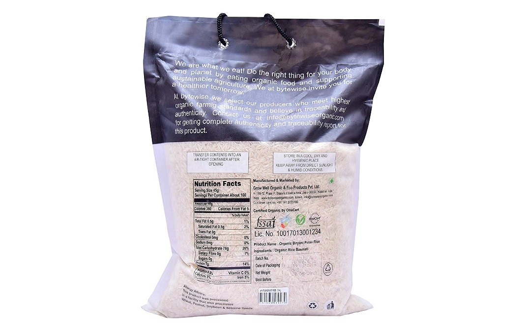 Bytewise Organic Biryani Pulav Rice    Pack  5 kilogram